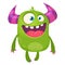 Cartoon green horned monster. Vector illustration isolated.