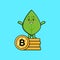 cartoon green leaf standing in stacked gold coin