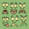 Cartoon green monster faces with different expressions