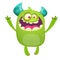 Cartoon green monster. Monster troll illustration with surprised expression.