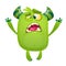 Cartoon green monster. Monster troll illustration with surprised expression. Green gremlin