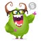 Cartoon green monster nerd wearing glasses. Vector Halloween illustration isolated.