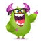 Cartoon green monster scientist wearing glasses. Vector illustration isolated.