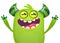 Cartoon green monster screaming. Design for banner, poster or print.