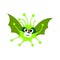 Cartoon green monster with wings flies. Corona virus in flat design isolated object on a white background