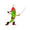 Cartoon green pea pod pirate and corsair vegetable