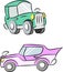 Cartoon green and pink retro cars vector illustration