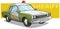 Cartoon green sheriff car with golden badge