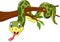 Cartoon green snake on tree branch