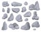 Cartoon grey rock stones rubbles, boulders and mountain cliffs. Stone formations, pile of rocky debris, minerals or
