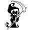 Cartoon grim reaper with scythe isolated on a white background