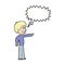 cartoon grinning boy pointing with speech bubble