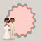 Cartoon groom, bride with space for text. Vector illustration.