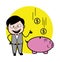Cartoon Groom saving money in piggy bank