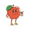 Cartoon groovy apple fruit character, hippie style