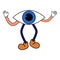 Cartoon Groovy funny cartoon character, vintage. Funky comic bright emoticon eye sticker