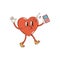 Cartoon groovy heart character, whistling melody