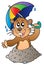 Cartoon groundhog with umbrella