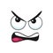 Cartoon grumble face, vector emoji with angry eyes