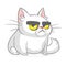 Cartoon grumpy white cat