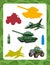 Cartoon guessing game for kids with colorful military vehicles and elements joining pairs