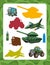 Cartoon guessing game for kids with colorful military vehicles and elements joining pairs