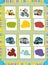Cartoon guessing game for little kids with colorful industry and police vehicles