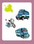 Cartoon guessing game for little kids with colorful police vehicles