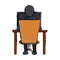 Cartoon guy back working laptop chair desk