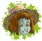 Cartoon halloween girl zombie monster in straw hat