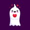 Cartoon Halloween kawaii ghost clutching a heart