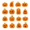 Cartoon halloween pumpkin. Orange pumpkins with carving scary smiling faces. Decoration gourd vegetable happy face