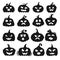 Cartoon halloween pumpkin silhouette. Black pumpkins with carving scary smiling cute glowing faces. Decoration gourd vegetable or