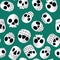 Cartoon halloween skulls on green seamless pattern