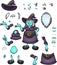 Cartoon Halloween witch character with different  face expressions and poses