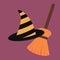 Cartoon halloween witch hat antasy scary witchcraft traditional costume magic object vector illustration