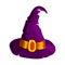 Cartoon Halloween witch hat wizard holiday magic cap costume fantasy october autumn witchcraft vector illustration.