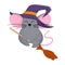 Cartoon halloween witch mouse. Funny illustration. Isolated.