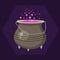 Cartoon halloween witches cauldron with pink bubbling cooking art magic pot and brew design holiday party potion vector