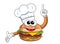 Cartoon hamburger character cook hands finger up isolated
