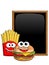 Cartoon Hamburger french fries characters blank blackboard chalkboard isolated