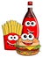 Cartoon Hamburger french fries coke bottle characters isolated