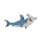 Cartoon hammerhead fish. Trendy design shark flat icon. Cheerful and closed eyes.