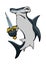 Cartoon hammerhead shark pirate with sword