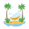 Cartoon hammock with palm trees on island