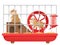 Cartoon hamster cage. Cute pet runs in wheel, pair of small happy hamsters in pet store isolated vector illustration