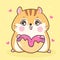 Cartoon hamster eating sweet donut isolated on pastel background