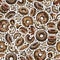 Cartoon hand-drawn chocolate donuts seamless pattern