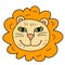 Cartoon hand drawn doodle childlike lion face, head  lion muzzle.