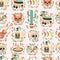 Cartoon hand-drawn latin american, mexican seamless pattern. Lots of symbols, objects and elements. Perfect funny vector